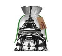 M - Bolsa de Navidad reutilizable, diseño de la Torre Eiffel de París, color negro, bolsa de regalo con cordón para vacaciones, cumpleaños y regalos de boda