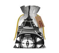 M - Bolsa de Navidad reutilizable, diseño de la Torre Eiffel de París, color negro, bolsa de regalo con cordón para vacaciones, cumpleaños y regalos de boda
