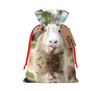 M - Bolsas de Navidad con cordón - Divertida lengua de oveja traviesa con estampado de animales lindos bolsas de Navidad para bodas, cumpleaños