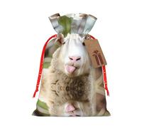 M - Bolsas de Navidad con cordón - Divertida lengua de oveja traviesa con estampado de animales lindos bolsas de Navidad para bodas, cumpleaños