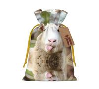 M - Bolsas de Navidad con cordón - Divertida lengua de oveja traviesa con estampado de animales lindos bolsas de Navidad para bodas, cumpleaños