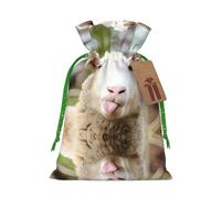 M - Bolsas de Navidad con cordón - Divertida lengua de oveja traviesa con estampado de animales lindos bolsas de Navidad para bodas, cumpleaños