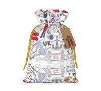 M - Bolsas de Navidad con cordón - I Love London Print Christmas Party Holiday Bags para bodas, cumpleaños