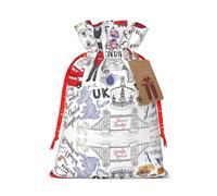 M - Bolsas de Navidad con cordón - I Love London Print Christmas Party Holiday Bags para bodas, cumpleaños