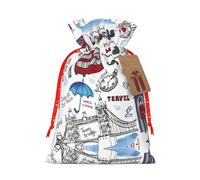 M - Bolsas de Navidad con cordón - Londres con estampado de Londres para fiestas de Navidad para bodas, cumpleaños