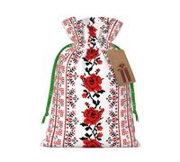 M - Bolsas de Navidad reutilizables con bordado ucraniano, estampado de rosas, para fiestas de Navidad, vacaciones, con cordón, bolsas de regalo para cumpleaños, bodas