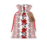 M - Bolsas de Navidad reutilizables con bordado ucraniano, estampado de rosas, para fiestas de Navidad, vacaciones, con cordón, bolsas de regalo para cumpleaños, bodas
