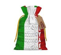 M - Bolsas de Navidad reutilizables con estampado de bandera italiana del Coliseo romano para fiestas de Navidad, vacaciones, con cordón, bolsas de regalo para cumpleaños, bodas