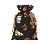 M - Bolsas de Navidad reutilizables con estampado de hamburguesas de pierna de pollo para fiestas de Navidad, vacaciones, bolsas de regalo con cordón para cumpleaños, bodas