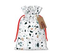 M - Bolsas de Navidad reutilizables con estampado de mármol de terrazo pastel para fiestas de Navidad, vacaciones, bolsas de regalo con cordón para cumpleaños, bodas