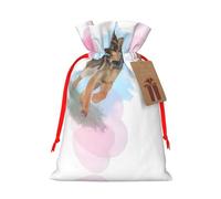 M - Bolsas de Navidad reutilizables con estampado de pastor alemán para amantes de los perros, fiestas de Navidad, vacaciones, con cordón, bolsas de regalo para cumpleaños, bodas