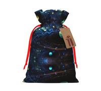 M - Bolsas de Navidad reutilizables con estampado de planetas del espacio exterior, fiestas de Navidad, vacaciones, bolsas de regalo con cordón para cumpleaños, bodas