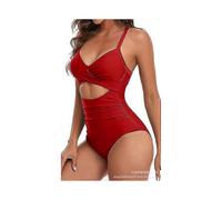 (M,bright red)One piece swimsuit sexy hollow out women's swimsuit backless tight strap bikini