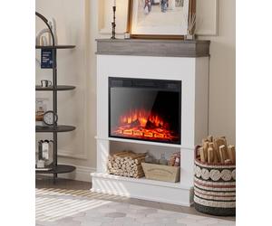 M.C.Haus Chimenea Eléctrica con Repisa, 23" Insertada, Repisa Abierta y Tablero de Mesa, Acabado de Madera de Ingeniería, Roble Rústico y Blanco