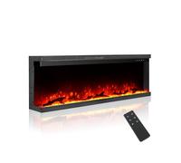 M.C.Haus Chimenea Eléctrica de Lujo de 3 Caras con 3 Formas de Instalación, Chimenea Empotrada en Pared Multimedia, Efecto de Llama Eléctrica con 9 Colores, 1800W, 127cm/50inch, Negro