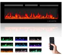 M.C.Haus Chimenea eléctrica Pantalla táctil Panel de Vidrio Colorido Inserto de Llama Calentador montado en la Pared con Cristal y Conjunto de Registro, 900/1800 W (127 cm)