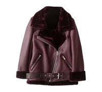 M&Catree Chaqueta Mujer de Ante Sintético, Cazadora Moto Biker con Forro de Borreguito, Abrigo Invierno Aviador Bomber con Pelo Sintético - Vino rojo # Piel sintética, S