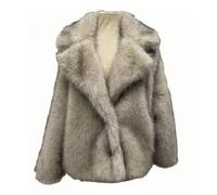 M&Catree Chaquetas con Solapa para Mujer, Manga Larga, Abrigo de Piel Sintética, Chaqueta de Felpa Cálida para Invierno - Blanco gris, L
