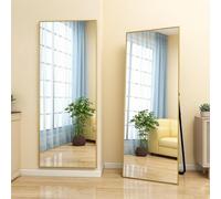 M&Catree Espejos Cuadrado de Cuerpo Entero Espejo Grande y Largo Esquinas Seguridad Irrompible de Pie - Oro, 161x52cm | 64" L x 21" W