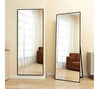 M&Catree Espejos Cuadrado de Cuerpo Entero Espejo Grande y Largo Esquinas Seguridad Irrompible de Pie - Negro, 165x60cm | 65" L x 24" W
