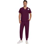M&Catree Pijama Sanitario Conjuntos Uniformes Sanitarios Unisex Uniformes Medicos - Rojo Vino, M