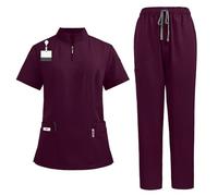 M&Catree Pijama Sanitario Conjuntos Uniformes Sanitarios Unisex Uniformes Medicos Tops Cuello Alto y Pantalón Deporte con Cordón - Rojo Vino, M