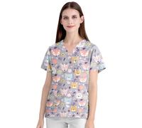 M&Catree Sanitario Camisa Médica Cuello en V para Mujeres Manga Corta Casacas Sanitarias con Bolsillos