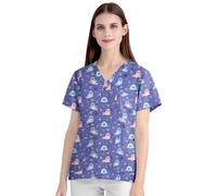 M&Catree Sanitario Camisa Médica Cuello en V para Mujeres Manga Corta Casacas Sanitarias con Bolsillos
