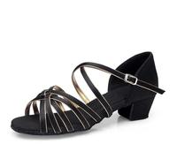 M&Catree Zapatos de Baile Latín Calzado de Tacón Medio para Niña Mujer - Negro Oro, CN 33 (Longitud: 20.5cm)