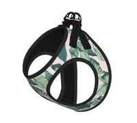M - Chaleco y arnés para perro - Juego de correa estampada rosa con hojas de palmera verde de tamaño pequeño con hebilla, compañero canino para viajes al aire libre