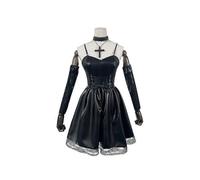 (M)Disfraz de cosplay de Misa Amane de Death Note: vestido gótico negro de cuero sintético con gargantilla