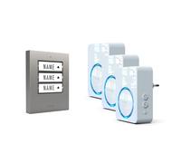 m-e BELL-523 AC - Timbre inalámbrico con transmisor y receptor para casa de 3 familias, con alcance de 500 metros, timbre de puerta para enchufe