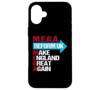 M.E.G.A Haga que Inglaterra sea grande otra vez. Reforma Reino Unido. Carcasa para iPhone 16 Plus