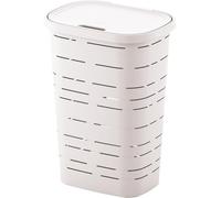 M home by Mazzei Mondex Cubo de plástico para la Colada de 55 l, Color Blanco, Fabricado en Francia, Cesta Resistente con Tapa, 44 x 32,5 x 60,5 cm, Ideal para baños, lavanderías, dormitorios
