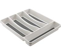 M-Home PLS261 Organizador de Cubiertos para cajón, 5 Compartimentos, Blanco /. Gris, 31 x 27 x 4,5 cm