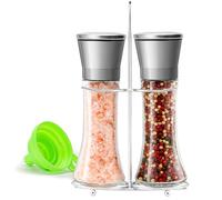 M JINGMEI Molinillos de sal y pimienta, juego de molinillos de acero inoxidable de alta calidad, agitadores altos con grosor ajustable, molinillos de sal y pimienta con soporte