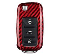 M.JVisun Auténtico Fibra de Carbono Carcasa para Llave para Seat Alhambra Altea Arosa Exeo Ibiza Leon MII Toledo Plegable Funda Llave del Coche Protector - Rojo