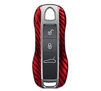 M.JVisun Auténtico Fibra de Carbono Carcasas para Llaves para Porsche 911 Carrera 918 Cayenne Coupe para Macan para Panamera Taycan Funda Llave del Coche Protector - Reemplazar Carcasa - Rojo