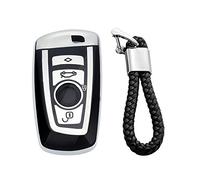 M.JVisun - Carcasa de Silicona Suave con Textura de Fibra de Carbono para Llave de Coche BMW X3, X4, M5, M6, GT3, GT5, 1, 2, 3, 4, 5, 6, 7, Goma, Glossy Silver - Braided Keychain