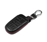 M.JVisun Llave del Coche Real Cuero Carcasa para Llaves Para Jeep Compass Grand Cherokee SRT Renegade Trailhawk/Para Dodge Challenger Charger/Para Chrysler 200 300/Para Fiat 500 Funda Protector- Negro