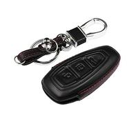M.JVisun Llave del Coche Real Cuero Carcasas para Llaves Para Ford C-MAX Ecosport Escape Fiesta Focus RS Fusion Mondeo iVCT Kuga Inteligente Funda Protectora - Cuero - Negro