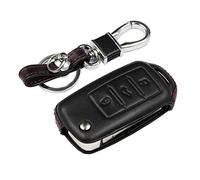 M.JVisun Llave del Coche Real Cuero Funda Protectora para Volkswagen Beetle Bora C-Trek EOS Golf MK6 Jetta Polo MK5 para Scirocco para Tiguan para Touran UP 3 Botón Plegables Llave - Cuero - Negro