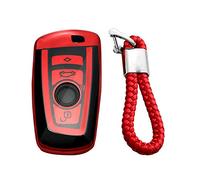 M.JVisun Suave Llave del Coche TPU Carcasas para Llaves para BMW Serie 1 Serie 2 Serie 3 Serie 4 Serie 5 Serie 6 Serie 7 5GT GT3 GT5 X1 X3 X4 M2 M3 M4 M5 M6 - Brillante Rojo - Trenzado Llavero