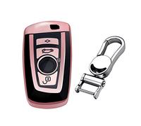 M.JVisun Suave Llave del Coche TPU Carcasas para Llaves para BMW Serie 1 Serie 2 Serie 3 Serie 4 Serie 5 Serie 6 Serie 7 5GT GT3 GT5 X1 X3 X4 M2 M3 M4 M5 M6 - Brillante Rosado - Metal Llavero
