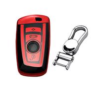 M.JVisun Suave Llave del Coche TPU Carcasas para Llaves para BMW Serie 1 Serie 2 Serie 3 Serie 4 Serie 5 Serie 6 Serie 7 5GT GT3 GT5 X1 X3 X4 M2 M3 M4 M5 M6 - Brillante Rojo - Metal Llavero