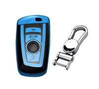 M.JVisun Suave Llave del Coche TPU Carcasas para Llaves para BMW Serie 1 Serie 2 Serie 3 Serie 4 Serie 5 Serie 6 Serie 7 5GT GT3 GT5 X1 X3 X4 M2 M3 M4 M5 M6 - Brillante Azul - Metal Llavero