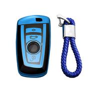 M.JVisun Suave Llave del Coche TPU Carcasas para Llaves para BMW Serie 1 Serie 2 Serie 3 Serie 4 Serie 5 Serie 6 Serie 7 5GT GT3 GT5 X1 X3 X4 M2 M3 M4 M5 M6 - Brillante Azul - Trenzado Llavero