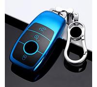 M.JVisun Suave Llave del Coche TPU Carcasas para Llaves para Mercedes-Benz 2019-2022 Clase A Clase C Clase G 2017-2022 Clase E 2018-2021 Clase S - Brillante Azul - Metal Llavero