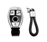 M.JVisun Suave Llave del Coche TPU Carcasas para Llaves Para Mercedes-Benz Clase A B Clase C E S G M V CLA CLS GLA GLC GLE GLK GL GLS SL SLK SLC Viano Para Metris -Brillante Plateado -Trenzado Llavero
