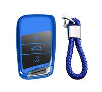 M.JVisun Suave Llave del Coche TPU Carcasas para Llaves Para Volkswagen Arteon Atlas Golf Alltrack Jetta GLI Passat Taos SEL Para Tiguan Para Skoda Kodiaq Superb A7 - Brillante Azul - Trenzado Llavero